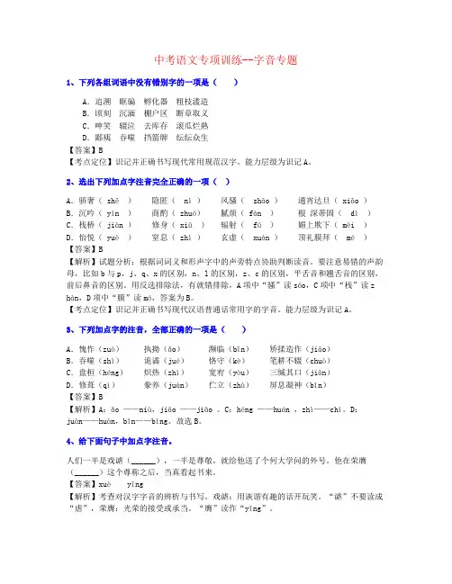 【合力打造】2021年河南中考语文字音练习精品素材