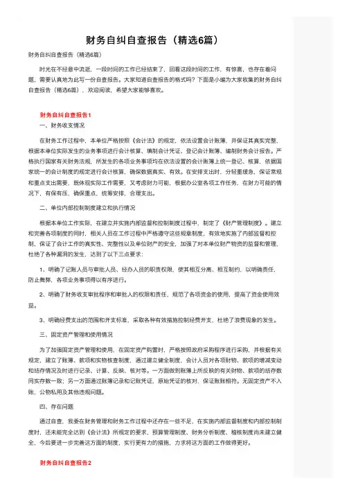 财务自纠自查报告（精选6篇）