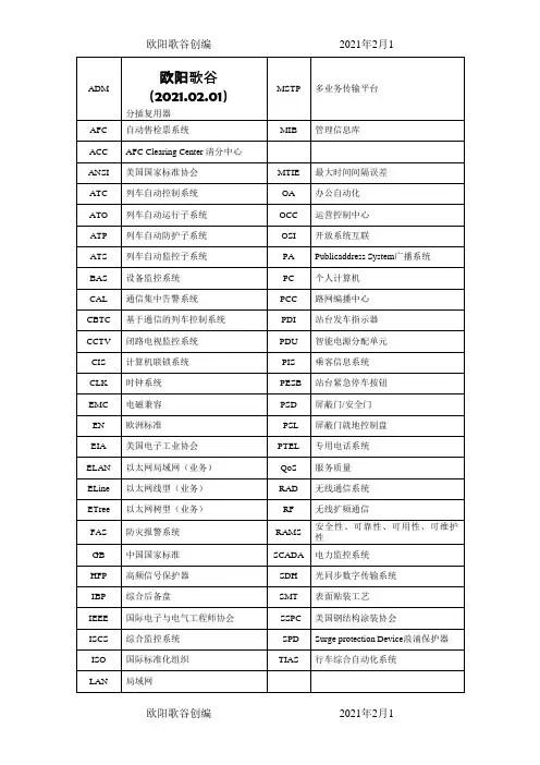 地铁系统常用名词缩写之欧阳歌谷创作