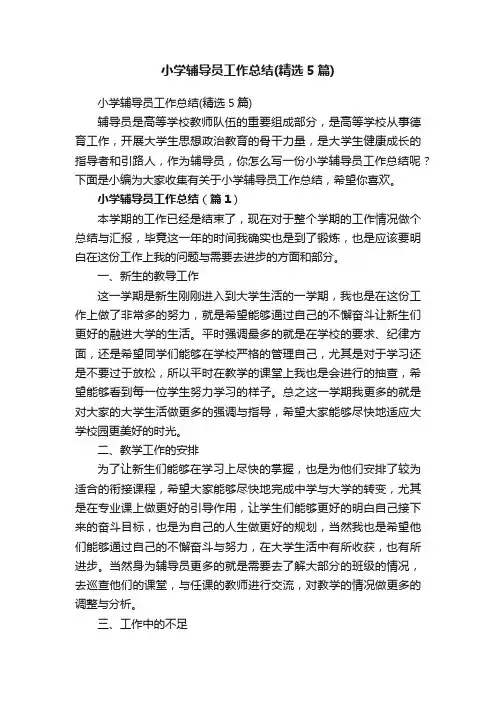 小学辅导员工作总结（精选5篇）