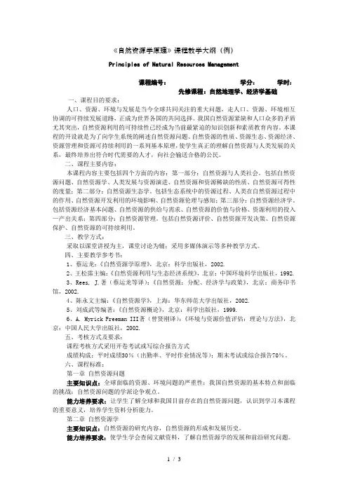 自然资源学原理大纲