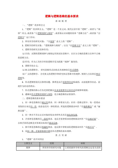 高考政治总复习选择性必修3第1单元树立科学思维观念第2课把握逻辑要义考点逻辑与逻辑思维的基本要求