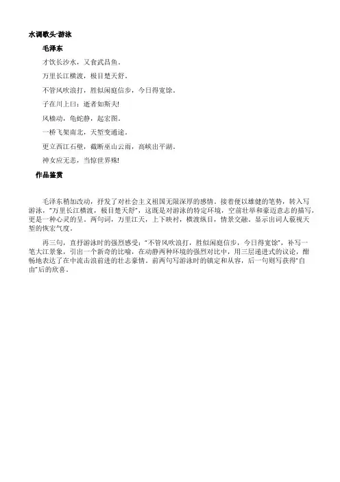 《水调歌头游泳》全文创作背景及解读