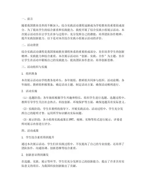 综合实践小组展示评价