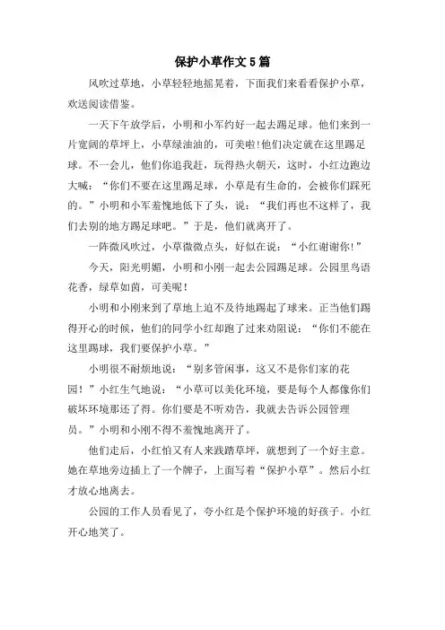 爱护小草作文5篇