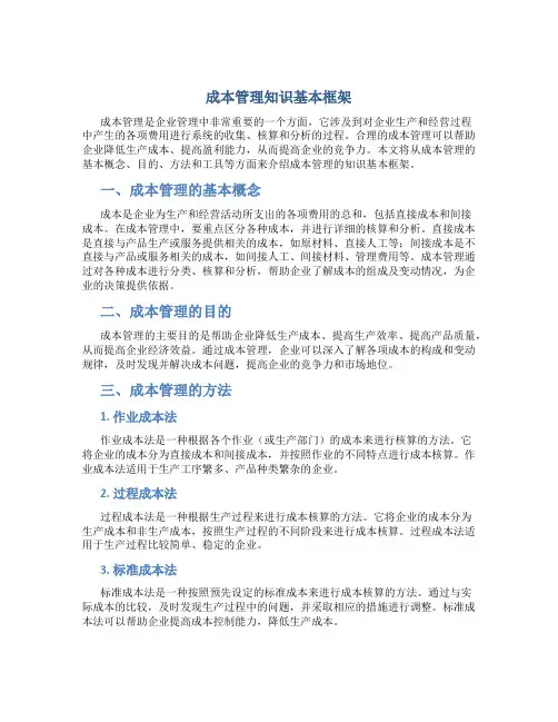 成本管理知识基本框架