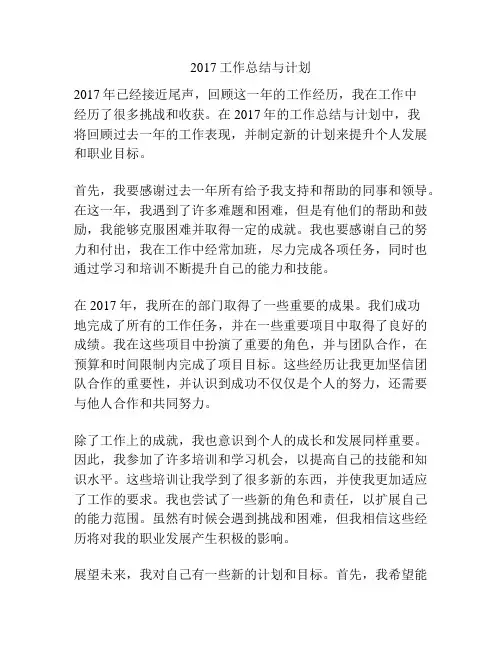 2017工作总结与计划