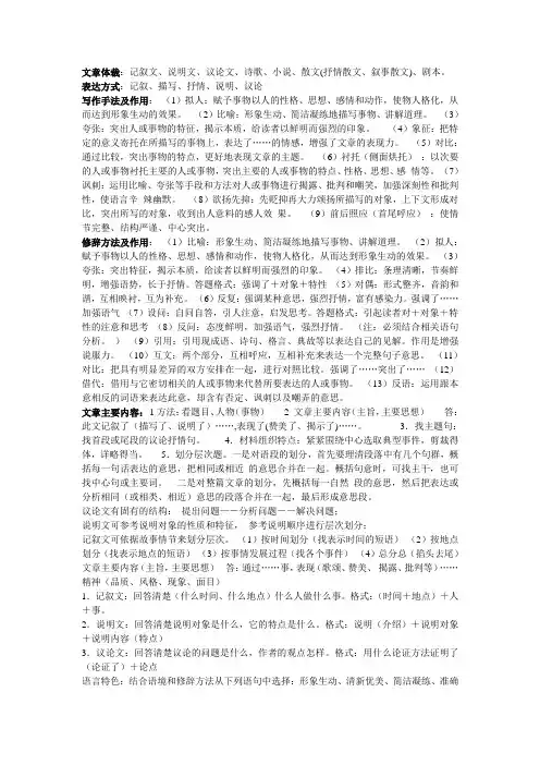 (完整版)小学语文阅读文章体裁归纳