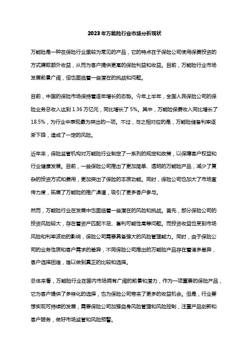 2023年万能险行业市场分析现状