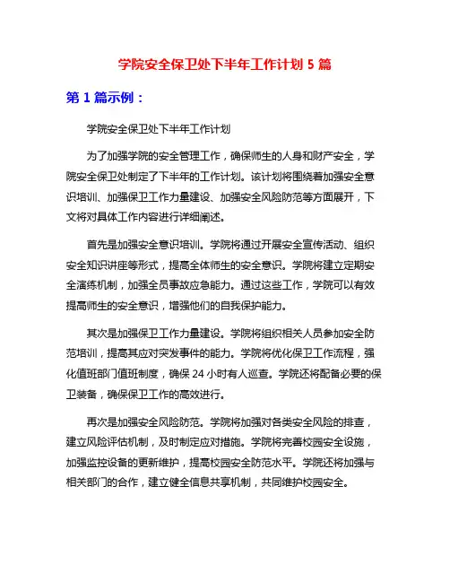 学院安全保卫处下半年工作计划5篇