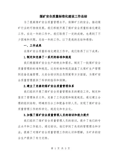煤矿安全质量标准化建设工作总结