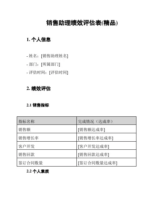 销售助理绩效评估表(精品)