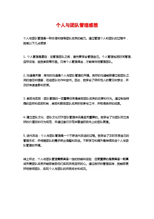 个人与团队管理感想