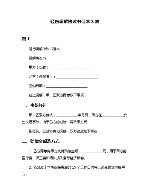 轻伤调解协议书范本3篇