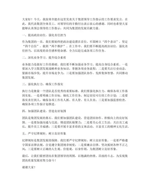 集团领导工作指示工作要求发言稿