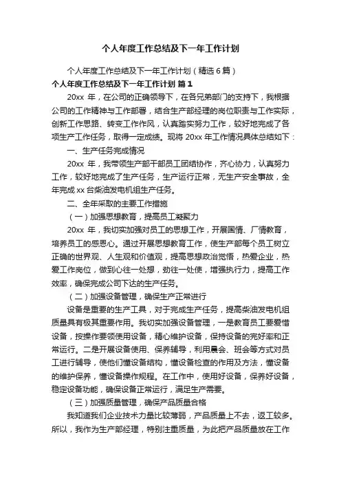 个人年度工作总结及下一年工作计划（精选6篇）