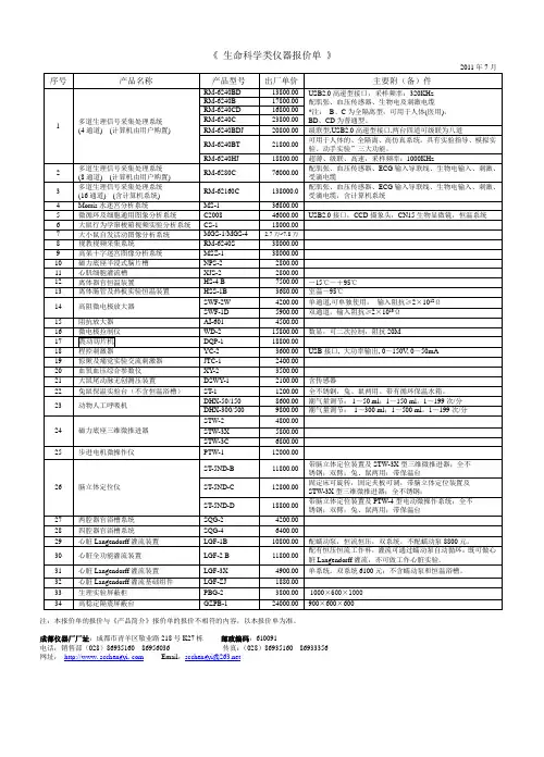 生命科学类仪器报价单