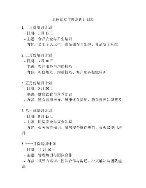单位食堂年度培训计划表