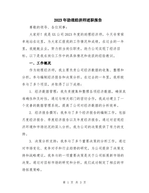2023年助理经济师述职报告