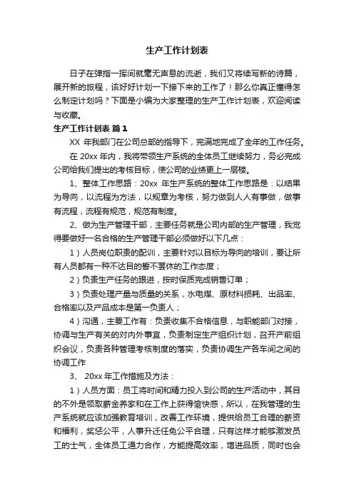 生产工作计划表（通用13篇）