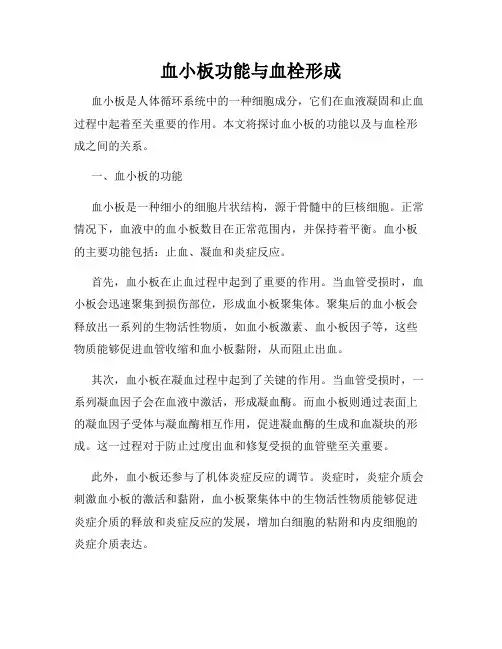 血小板功能与血栓形成