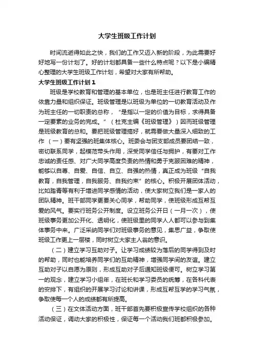 大学生班级工作计划12篇