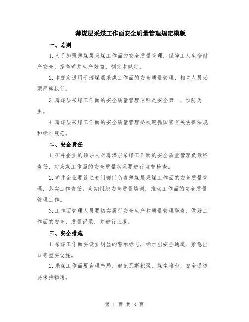薄煤层采煤工作面安全质量管理规定模版