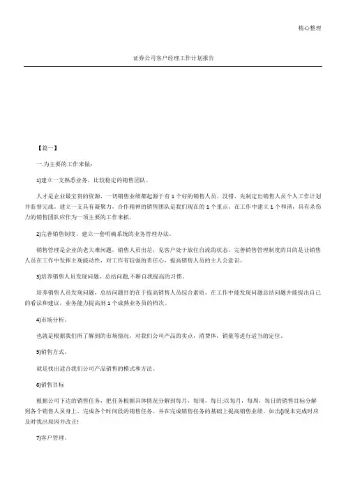 证券公司客户经理工作计划报告