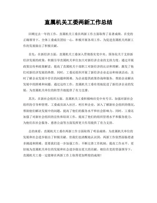 直属机关工委两新工作总结