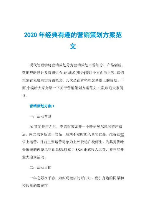 2020年经典有趣的营销策划方案范文
