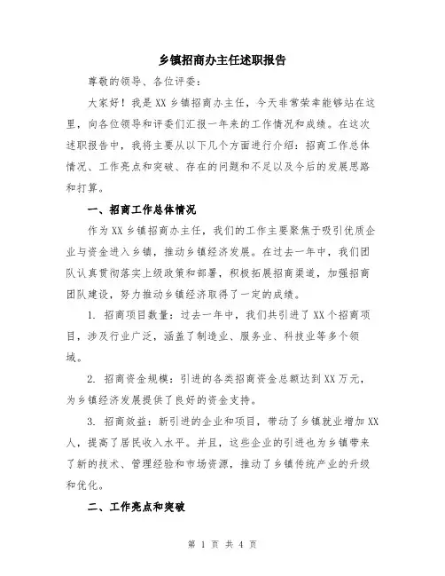 乡镇招商办主任述职报告