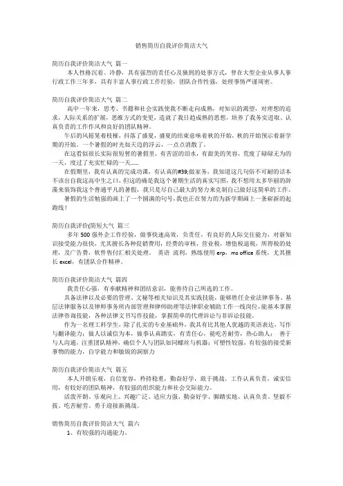 销售简历自我评价简洁大气