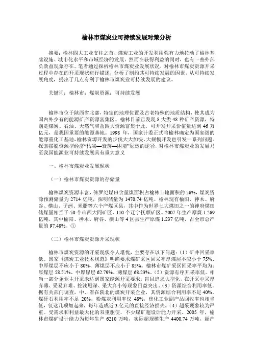 榆林市煤炭业可持续发展对策分析