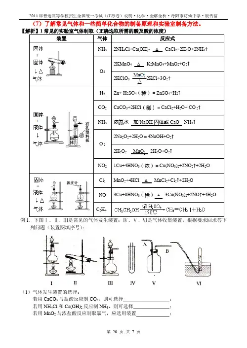 2014高三化学考试说明全解全析5化学实验基础(7)