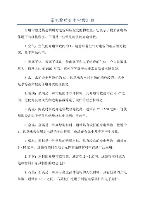常见物质介电常数汇总