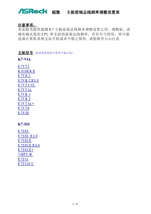 华擎 超微 K7 主板前端总线频率调整设置表 说明书