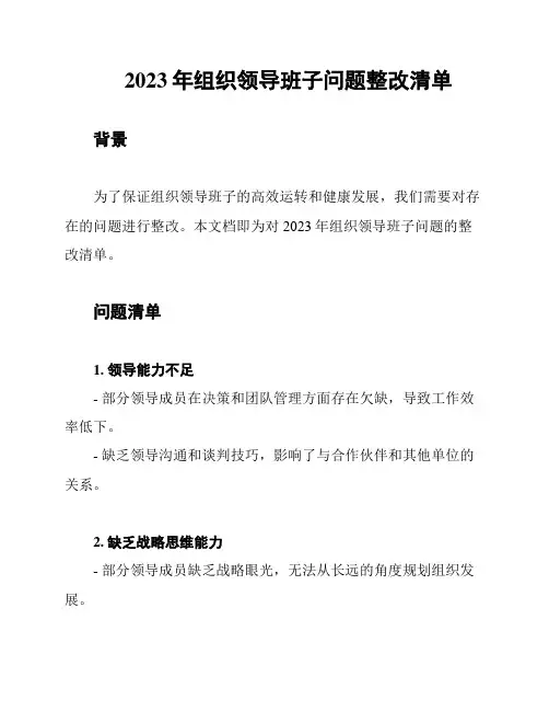 2023年组织领导班子问题整改清单
