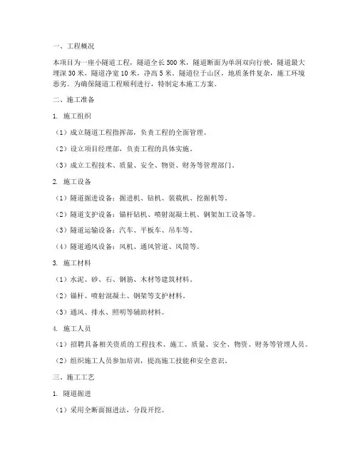 小隧道工程施工方案