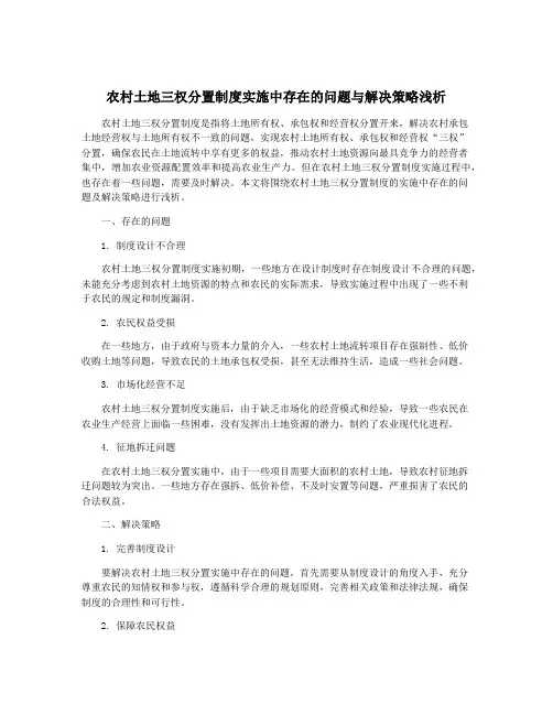 农村土地三权分置制度实施中存在的问题与解决策略浅析