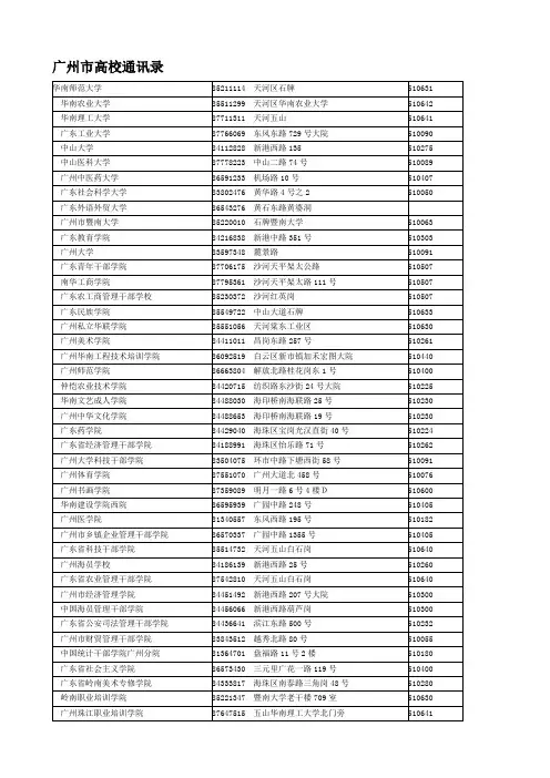 广州市高校通讯录