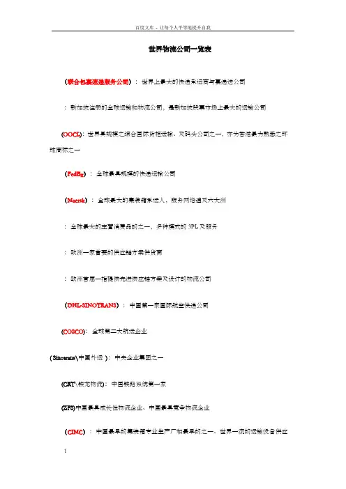 世界物流公司排行
