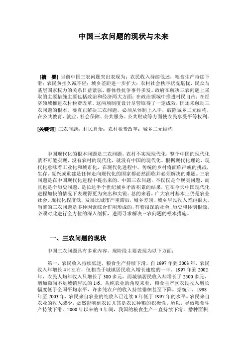 中国三农问题的现状与未来