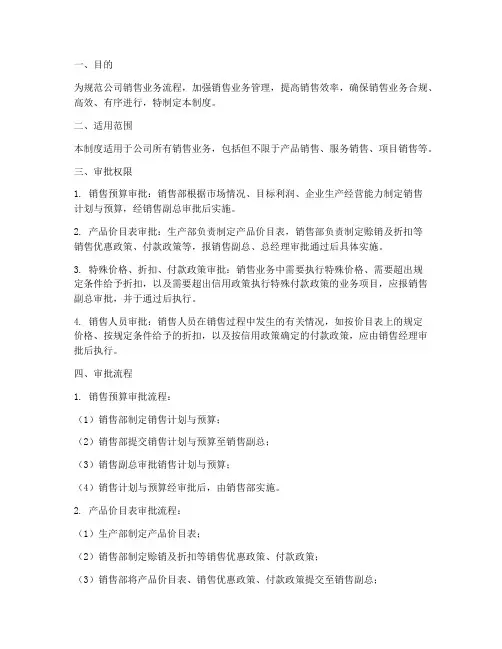 销售业务审批管理制度范本