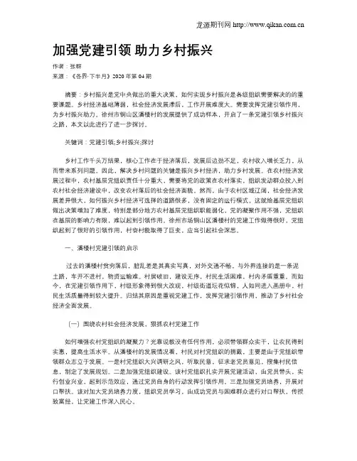 加强党建引领 助力乡村振兴