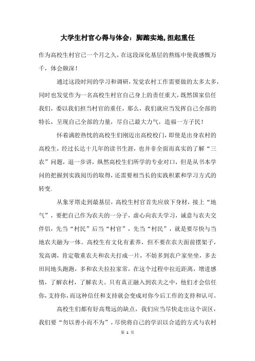 大学生村官心得与体会：脚踏实地,担起重任