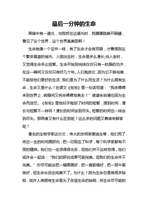 中考满分作文《最后一分钟的生命》