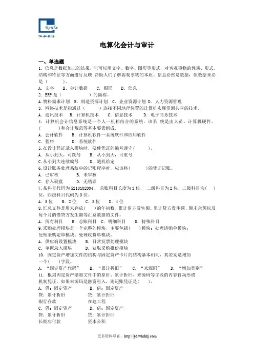 会计知识电算化会计与审计复习题