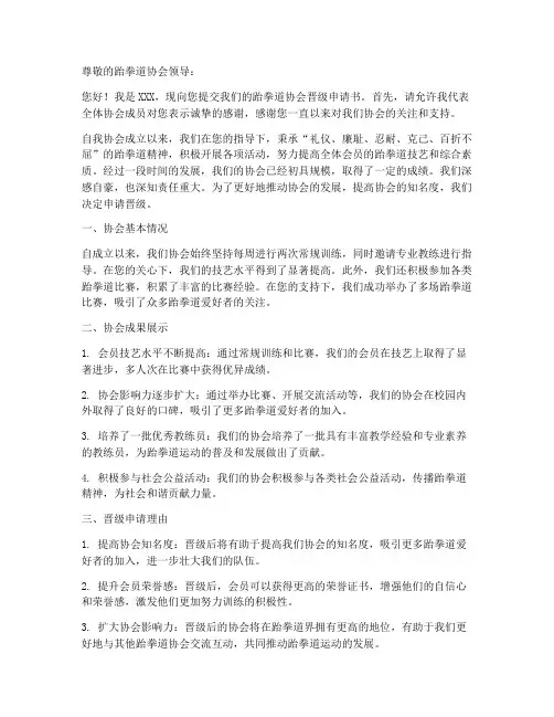 跆拳道协会晋级申请书模板