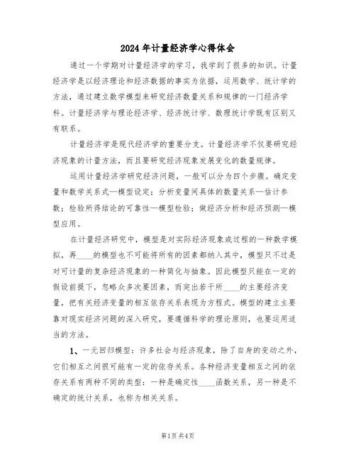 2024年计量经济学心得体会(2篇)
