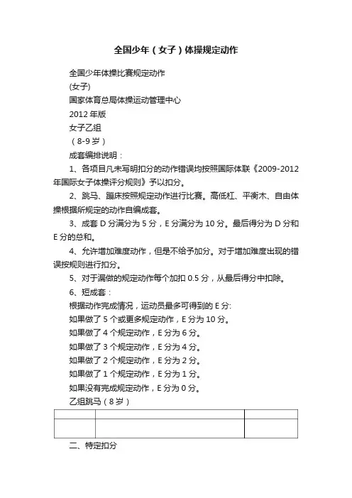 全国少年（女子）体操规定动作